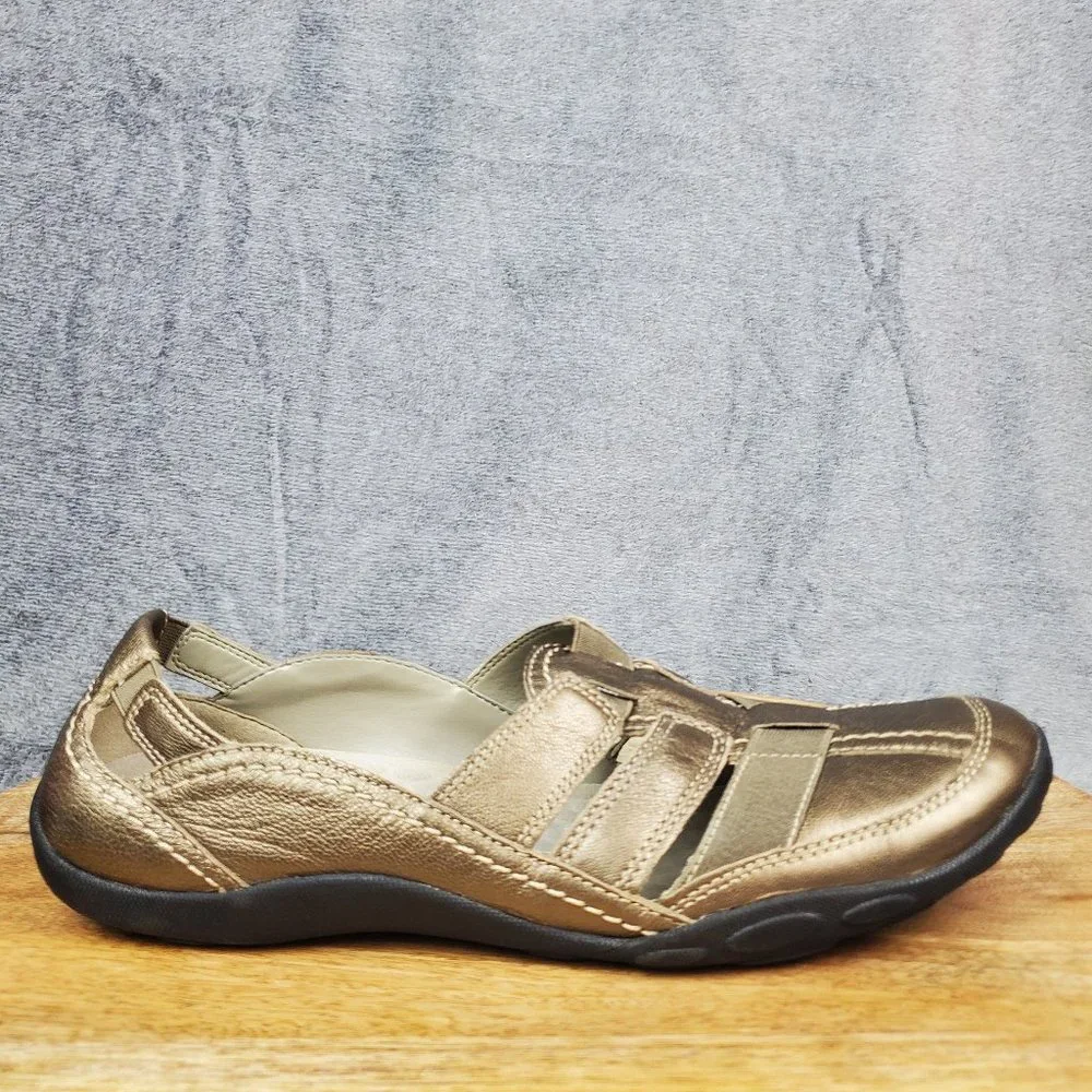 Clarks Collection Haley Stork Shoes Women's 11 Pewter Metallic Leather Slip On